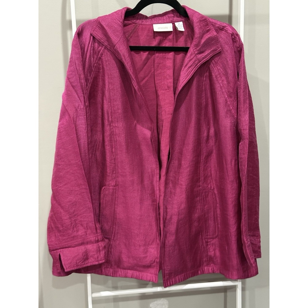 Chicos Size 2 Pink Open Front Blazer Jacket Lagenlook Coastal Grandma Travel